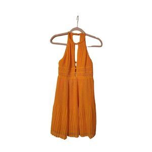H&M pleated halter mini dress size 4 orangey yellow